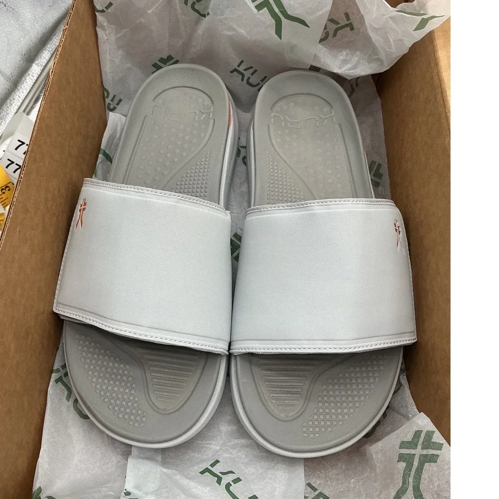 KURU KIVI Mens Grey Orange Adjustable Strap Comfort Slide Sandals Size 11